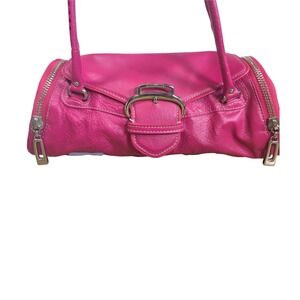 Cole Haan Alexa Fuchsia Pink Leather Shoulder Bag Y2K Barrel Satchel Buckle